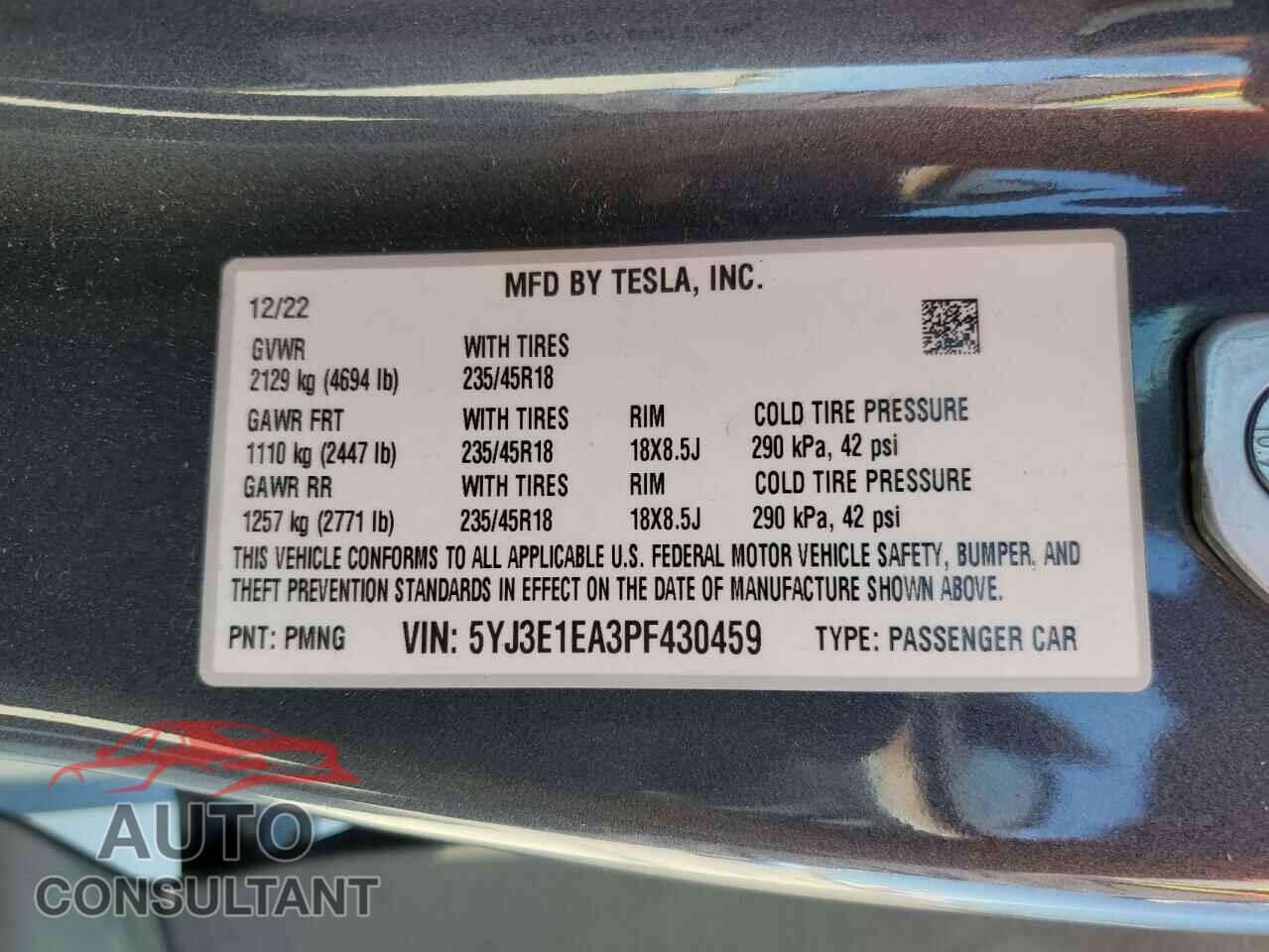 TESLA MODEL 3 2023 - 5YJ3E1EA3PF430459
