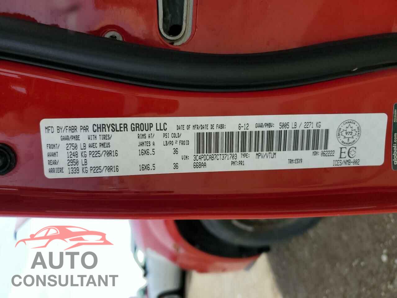 DODGE JOURNEY 2012 - 3C4PDCAB7CT371703
