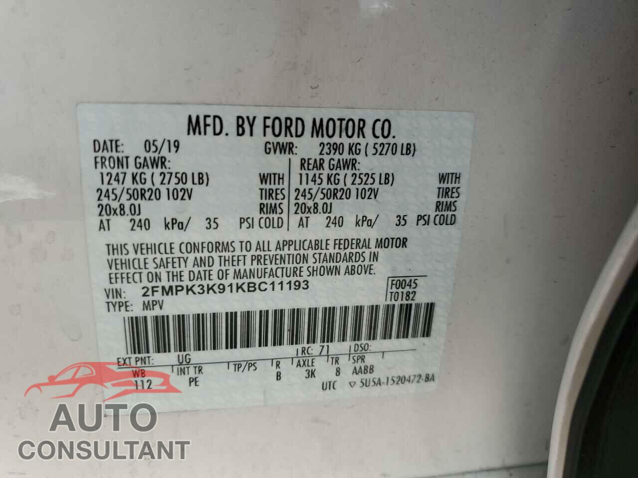 FORD EDGE 2019 - 2FMPK3K91KBC11193