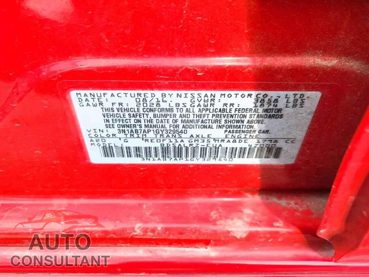 NISSAN SENTRA 2016 - 3N1AB7AP1GY329540