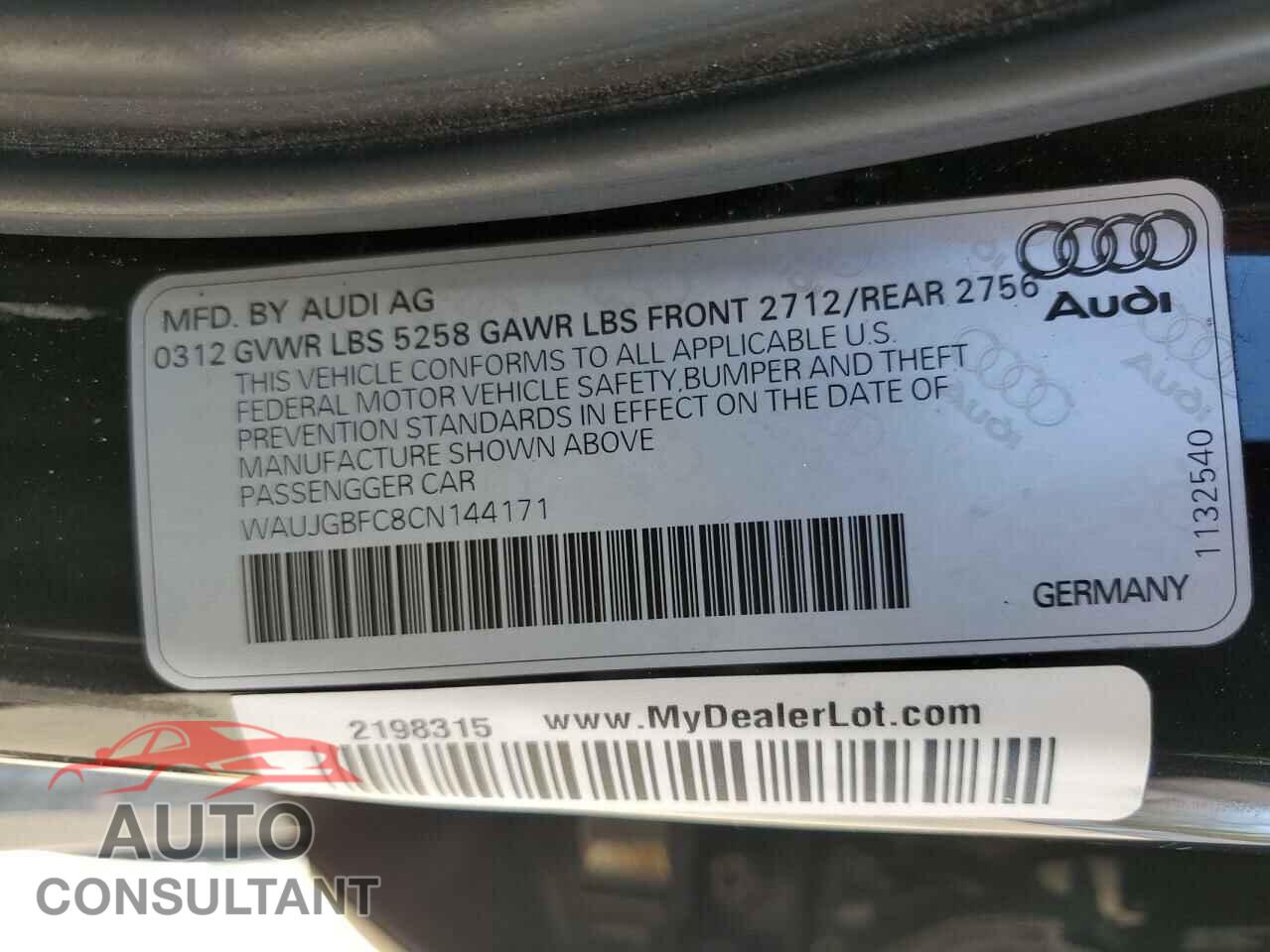 AUDI A6 2012 - WAUJGBFC8CN144171