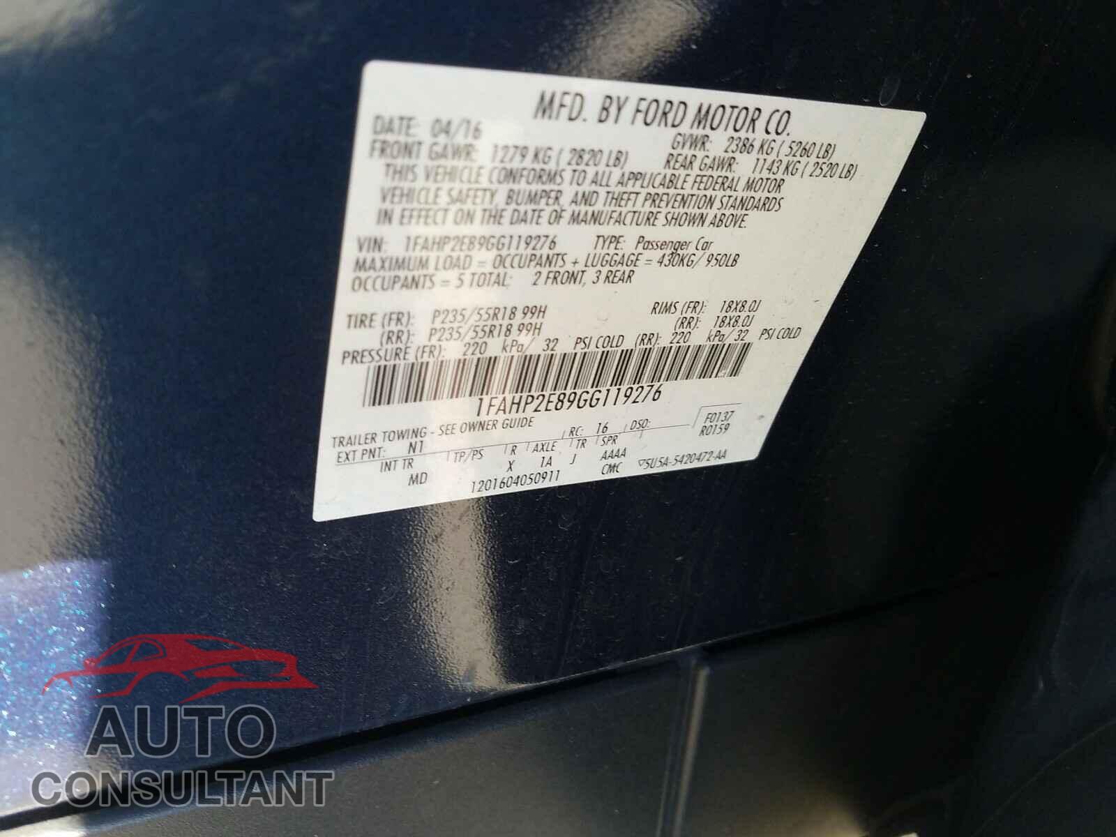 FORD TAURUS 2016 - 1FAHP2E89GG119276