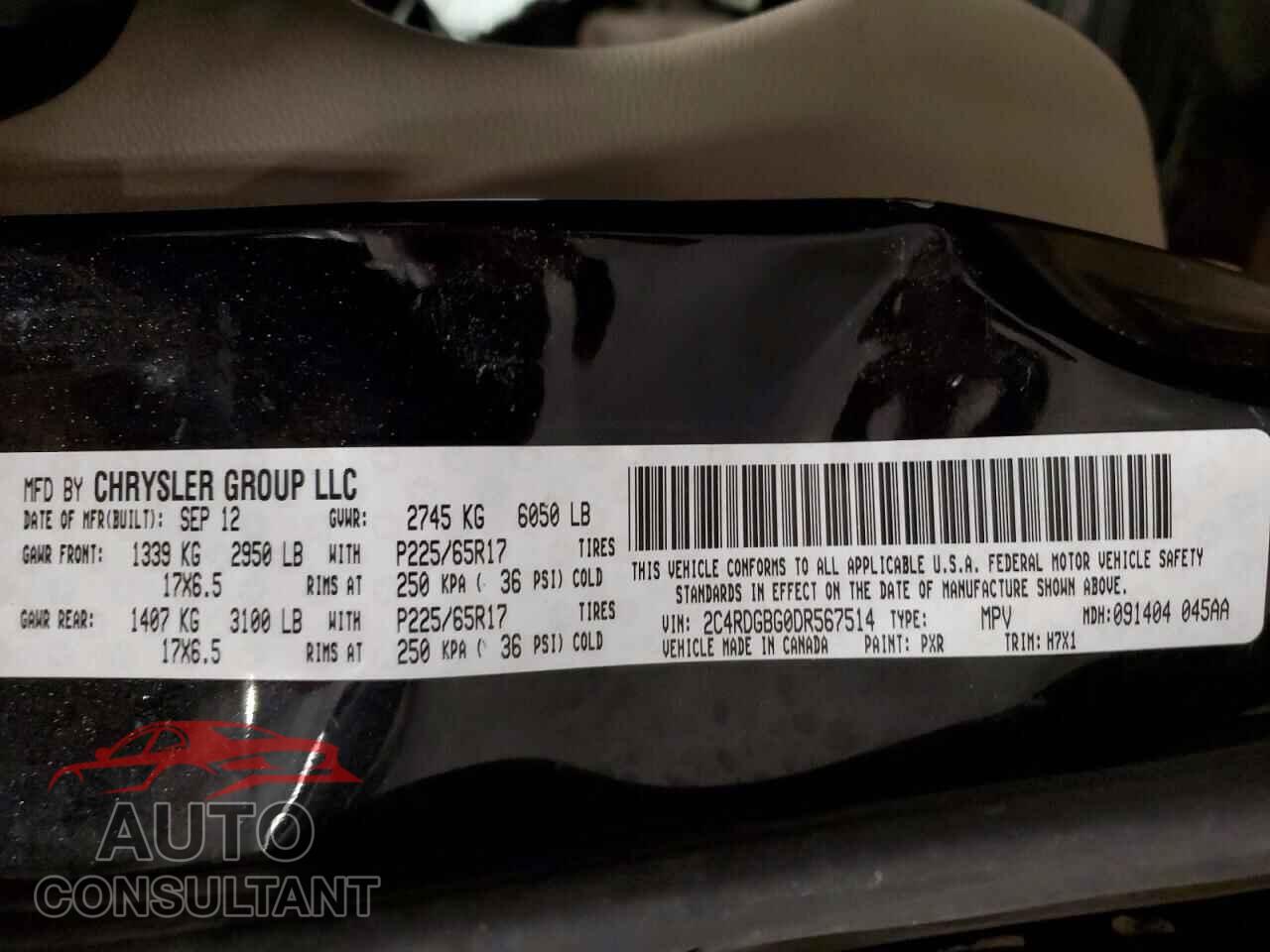 DODGE CARAVAN 2013 - 2C4RDGBG0DR567514