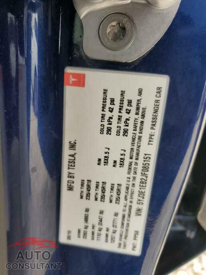 TESLA MODEL 3 2018 - 5YJ3E1EB2JF085151