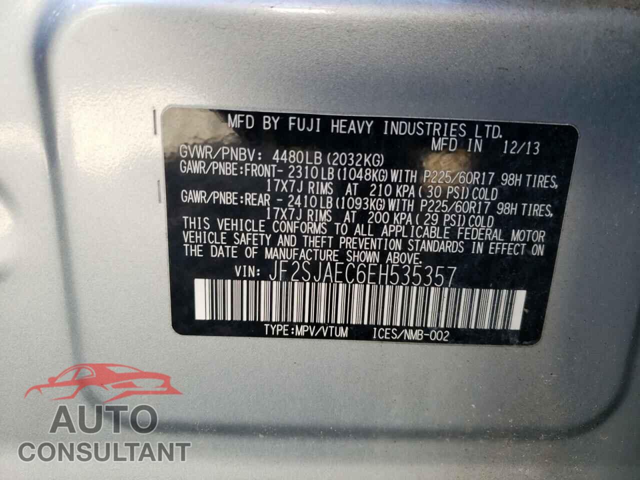 SUBARU FORESTER 2014 - JF2SJAEC6EH535357