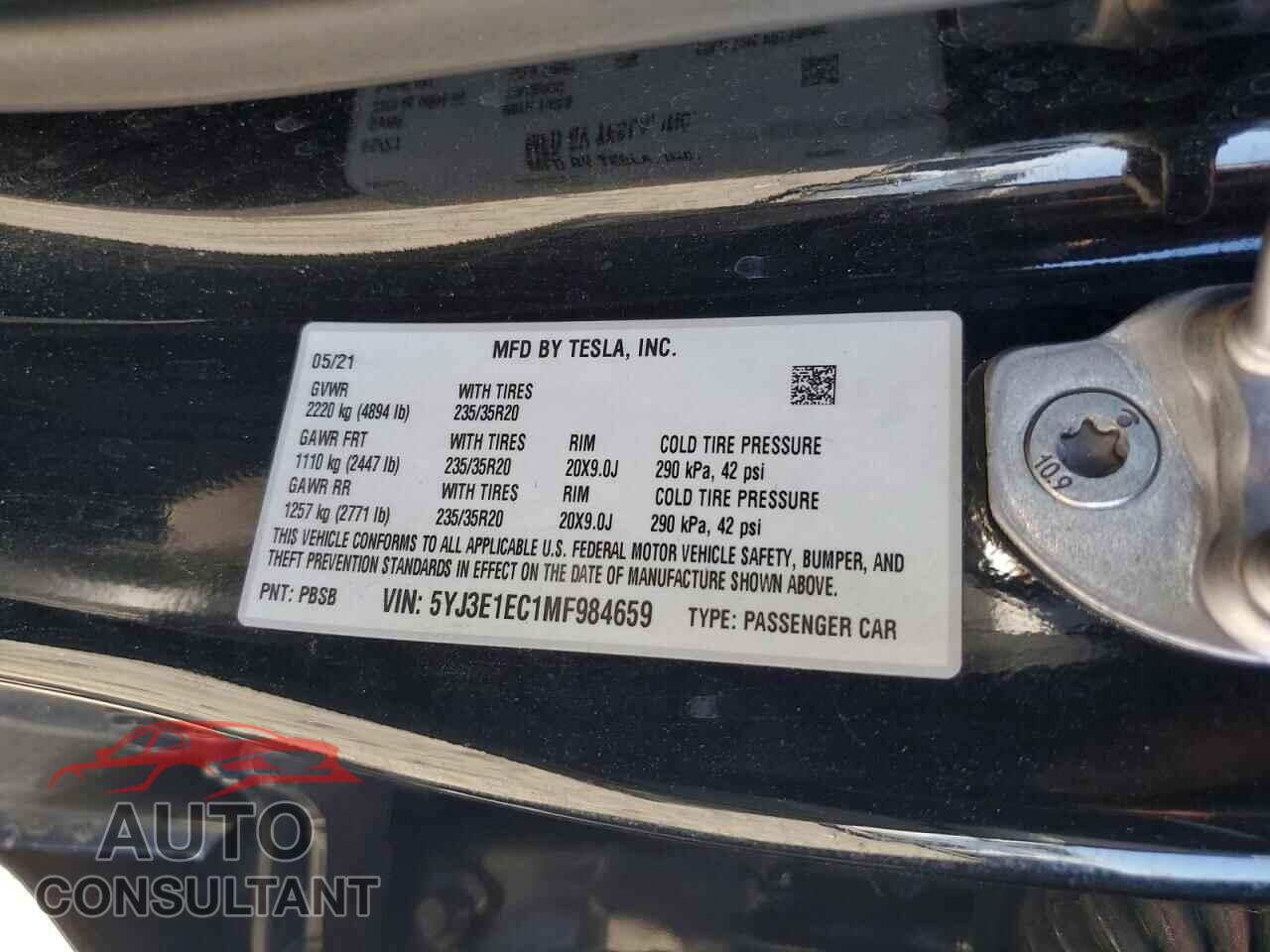 TESLA MODEL 3 2021 - 5YJ3E1EC1MF984659