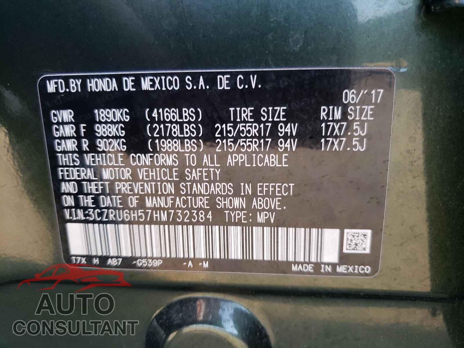 HONDA HR-V 2017 - 3CZRU6H57HM732384