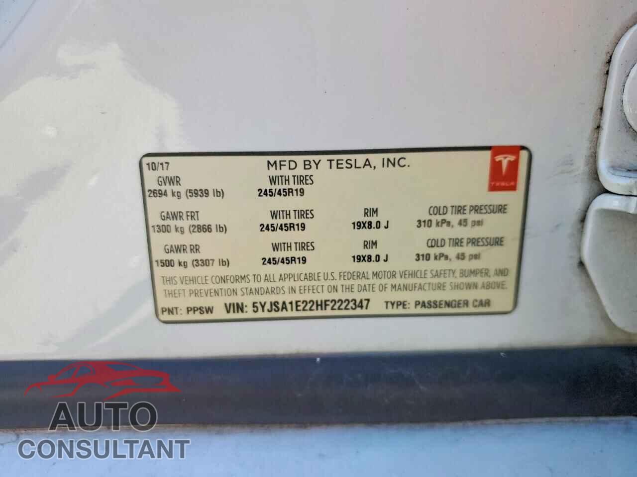 TESLA MODEL S 2017 - 5YJSA1E22HF222347