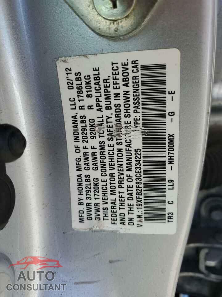 HONDA CIVIC 2012 - 19XFB2F83CE334225