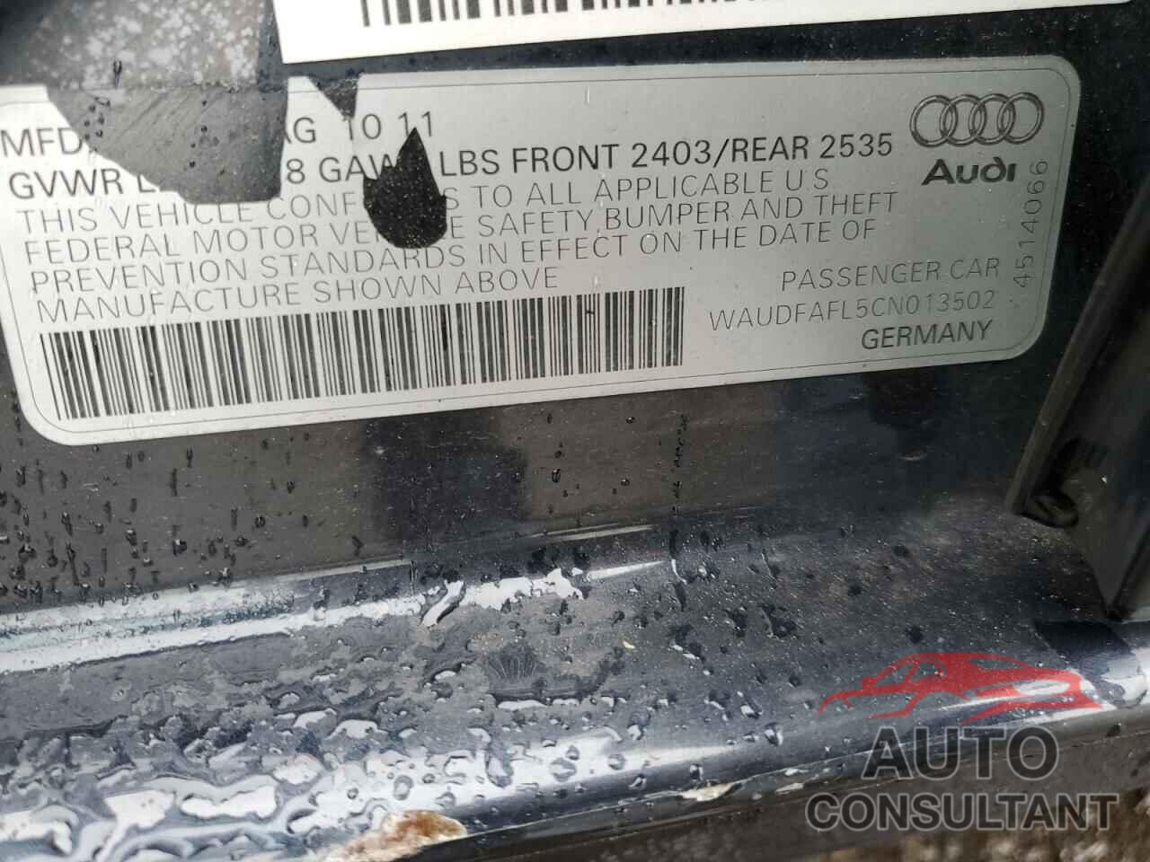 AUDI A4 2012 - WAUDFAFL5CN013502