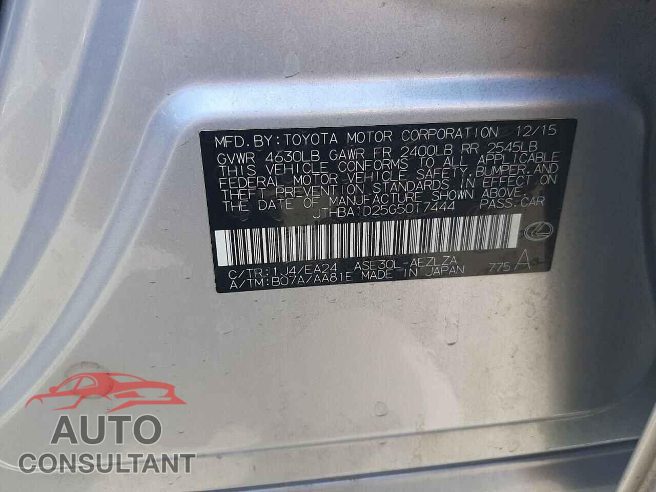 LEXUS IS 2016 - JTHBA1D25G5017444