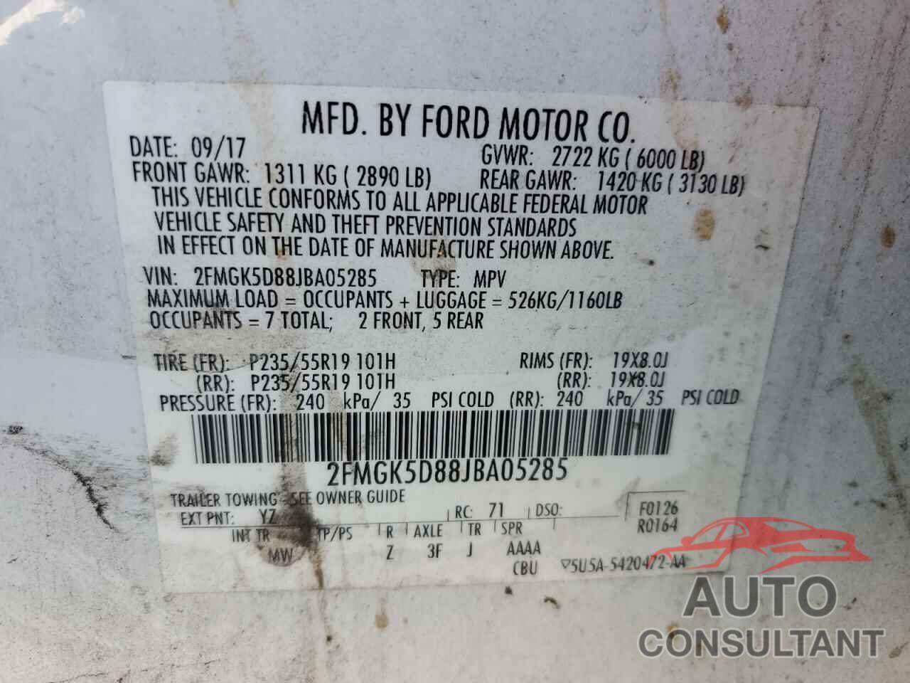 FORD FLEX 2018 - 2FMGK5D88JBA05285