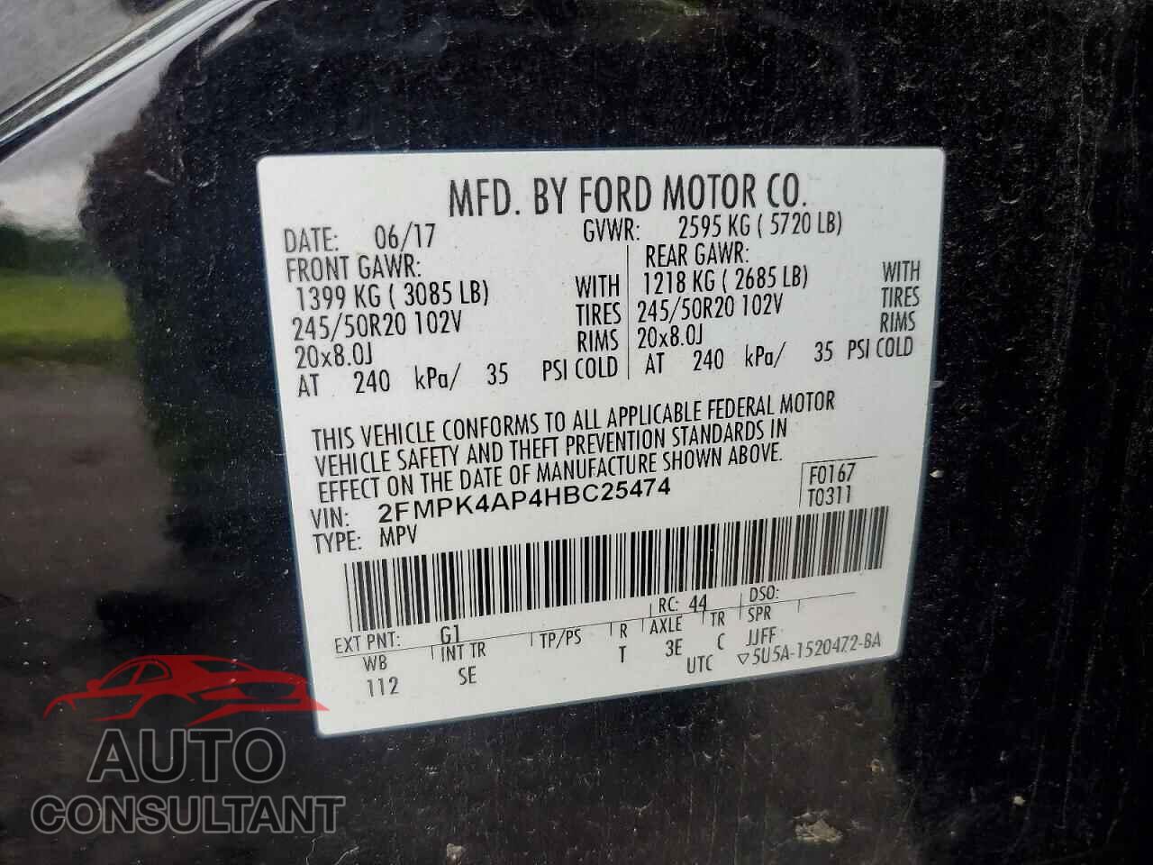 FORD EDGE 2017 - 2FMPK4AP4HBC25474