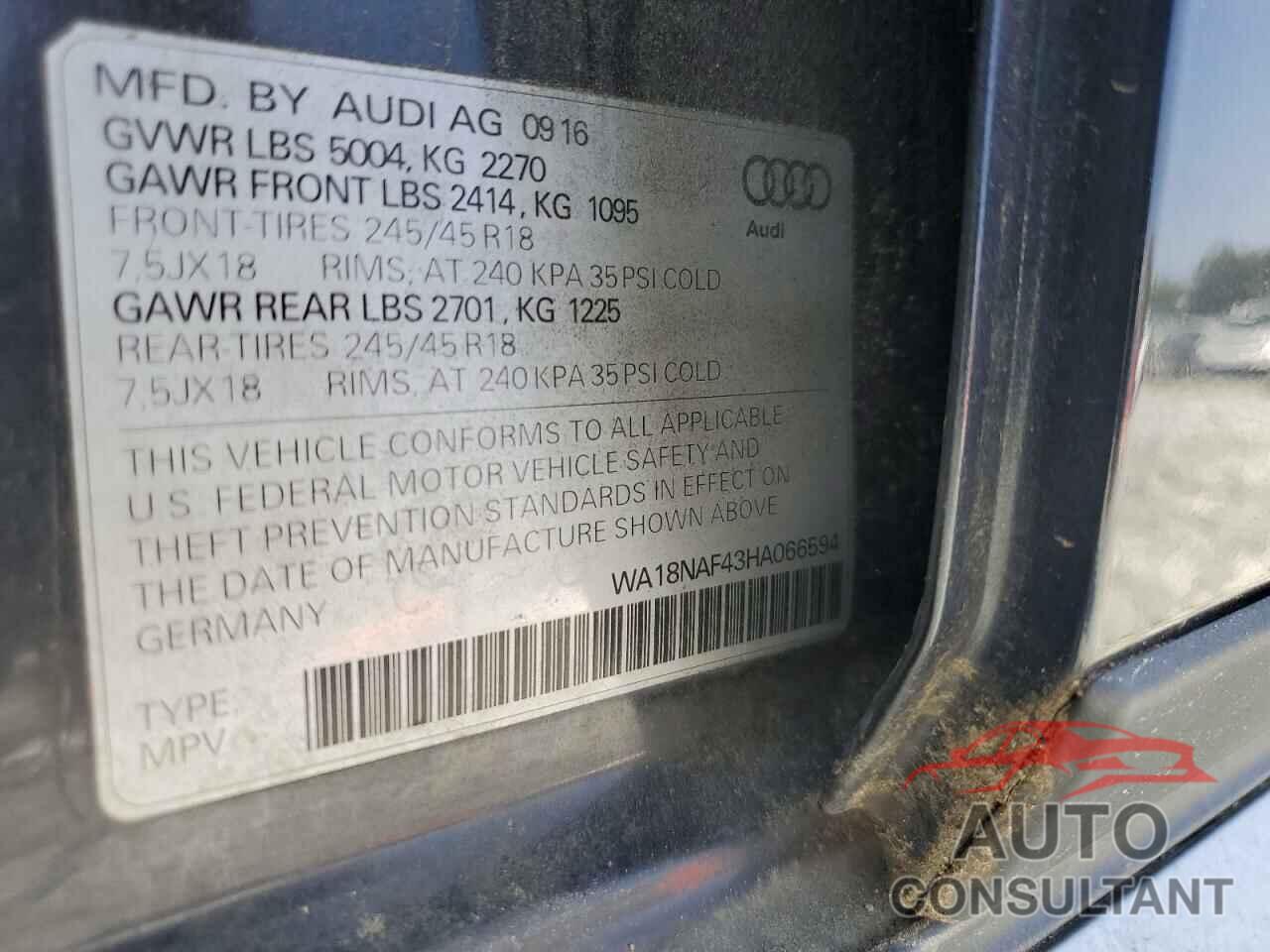 AUDI A4 2017 - WA18NAF43HA066594