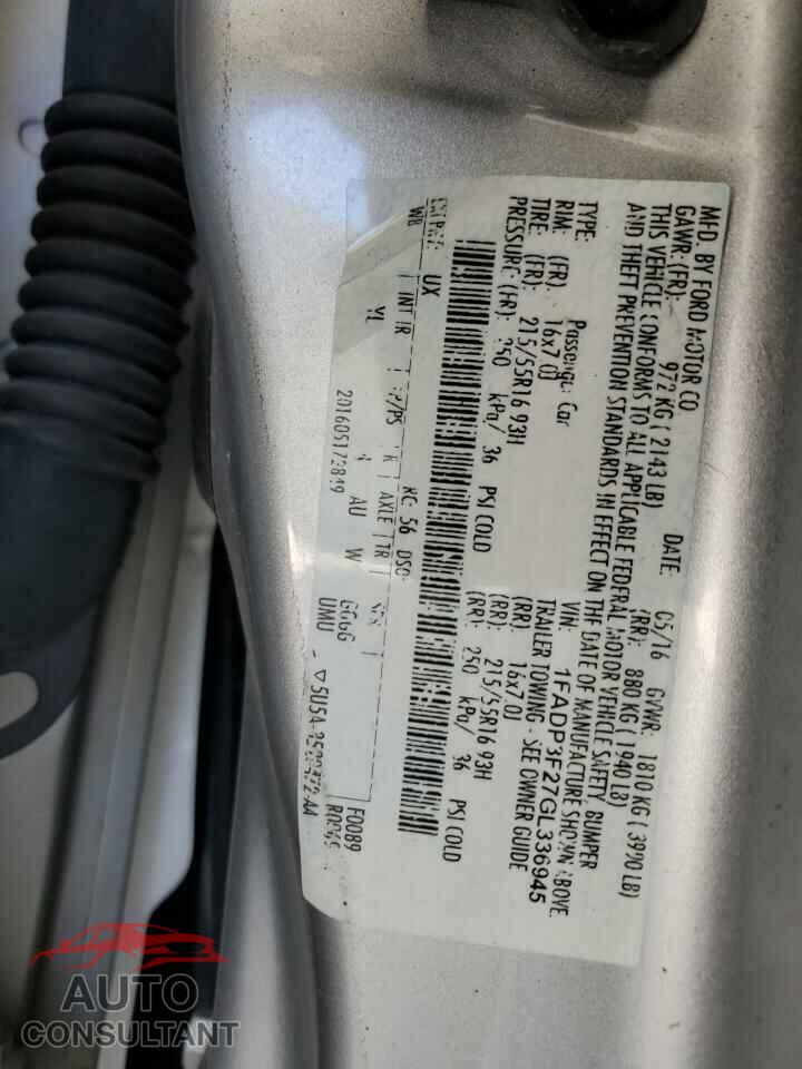 FORD FOCUS 2016 - 1FADP3F27GL336945
