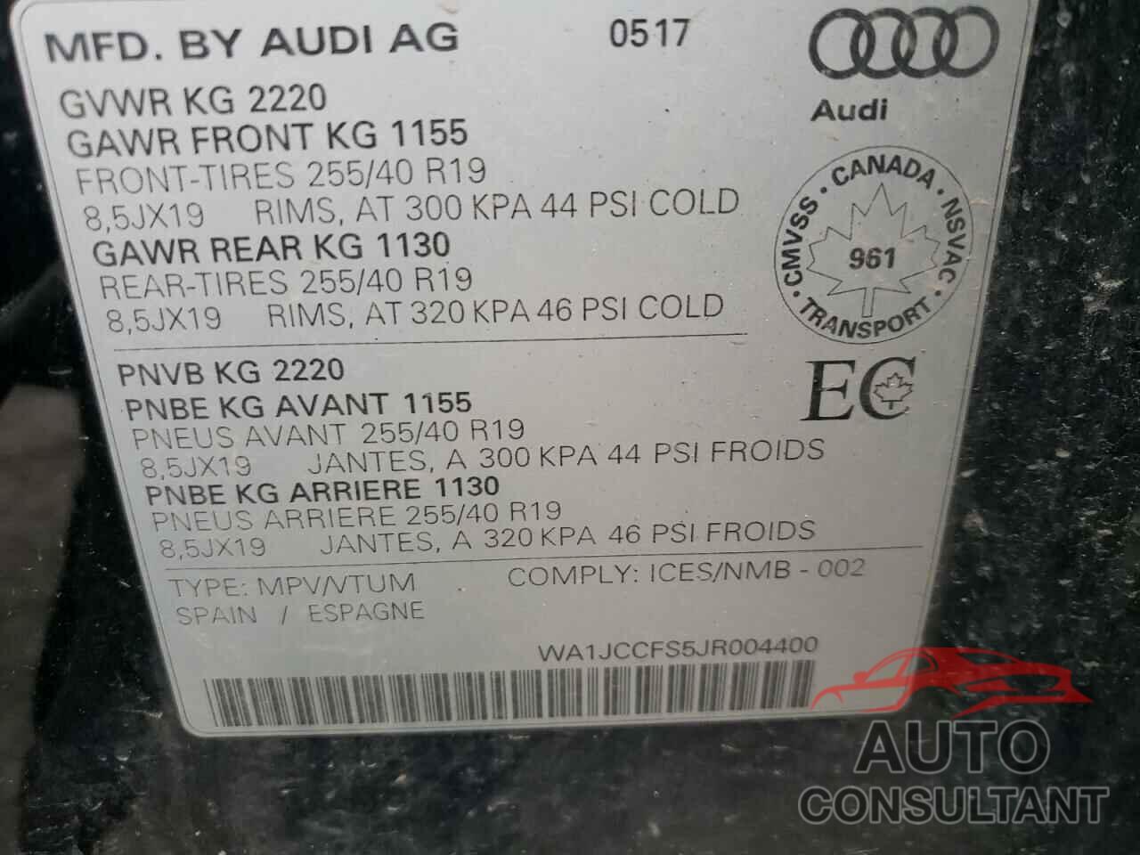 AUDI Q3 2018 - WA1JCCFS5JR004400