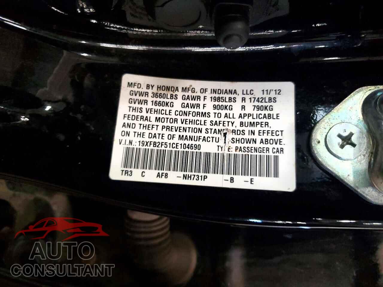 HONDA CIVIC 2012 - 19XFB2F51CE104690