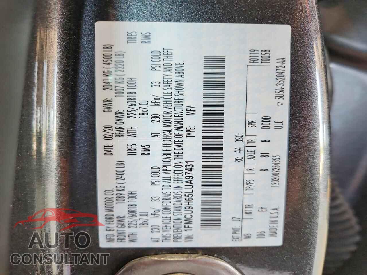 FORD ESCAPE 2020 - 1FMCU9H65LUA97431