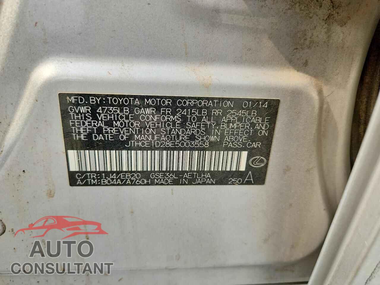 LEXUS IS 2014 - JTHCE1D28E5003558