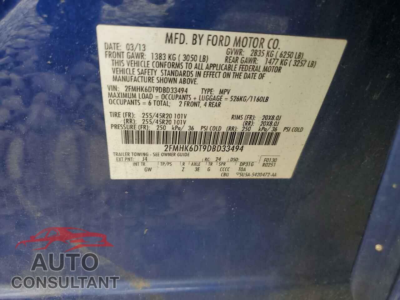 FORD FLEX 2013 - 2FMHK6DT9DBD33494