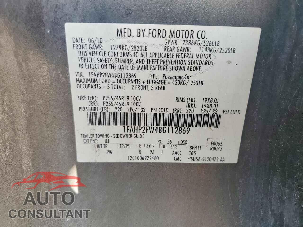 FORD TAURUS 2011 - 1FAHP2FW4BG112869