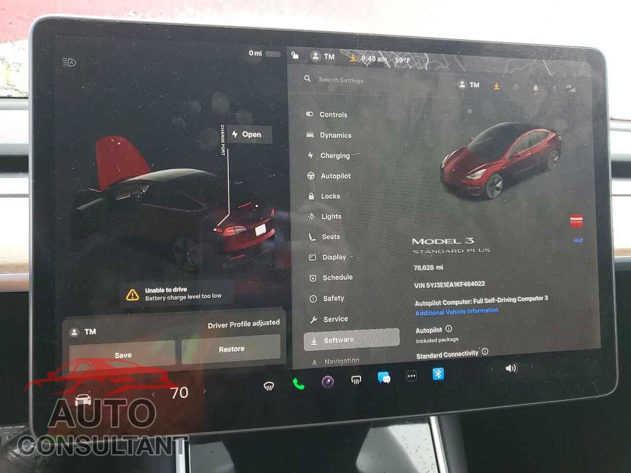 TESLA MODEL 3 2019 - 5YJ3E1EA1KF464022