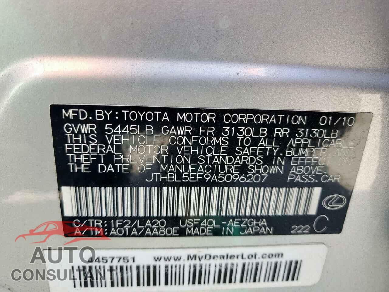 LEXUS LS460 2010 - JTHBL5EF9A5096207