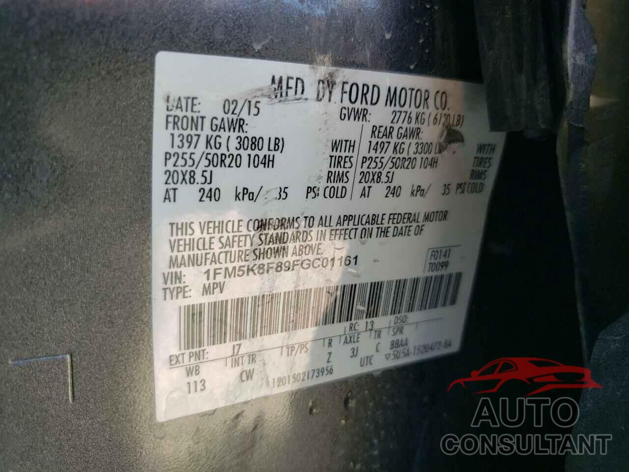 FORD EXPLORER 2015 - 1FM5K8F89FGC01161