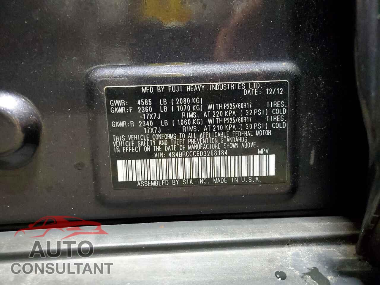 SUBARU OUTBACK 2013 - 4S4BRCCC6D3268184