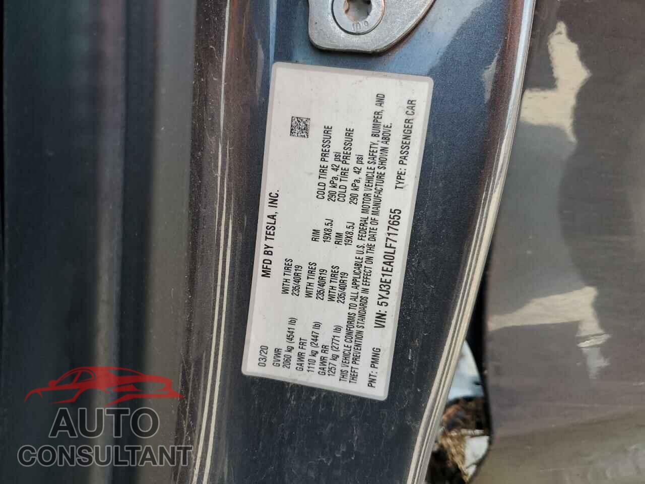 TESLA MODEL 3 2020 - 5YJ3E1EA0LF717655