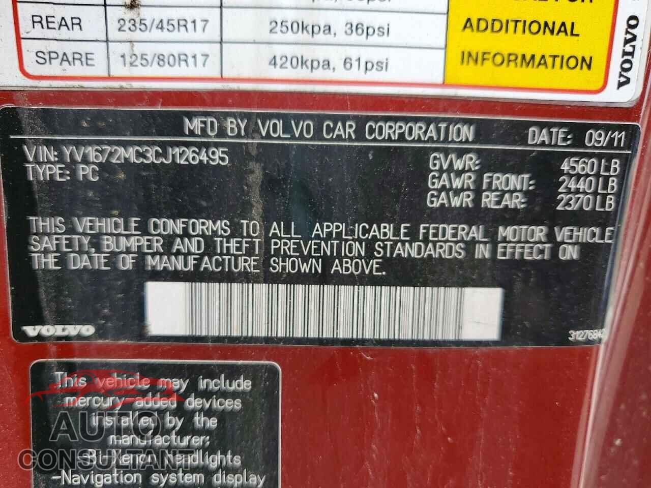 VOLVO C70 2012 - YV1672MC3CJ126495