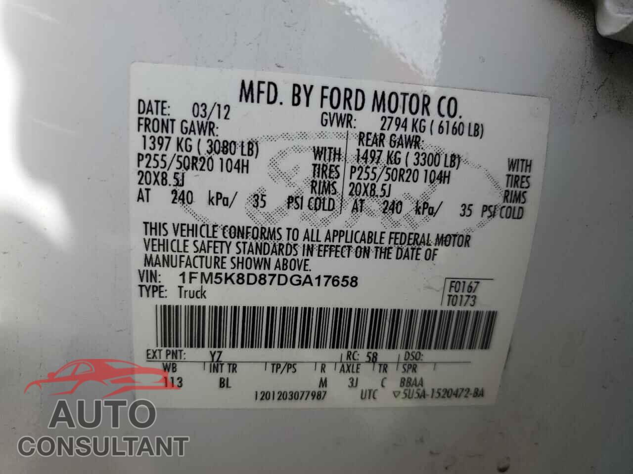 FORD EXPLORER 2013 - 1FM5K8D87DGA17658