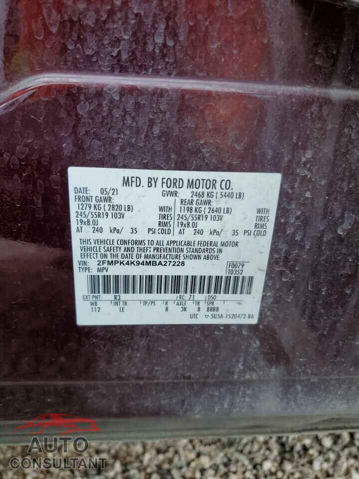 FORD EDGE 2021 - 2FMPK4K94MBA27228