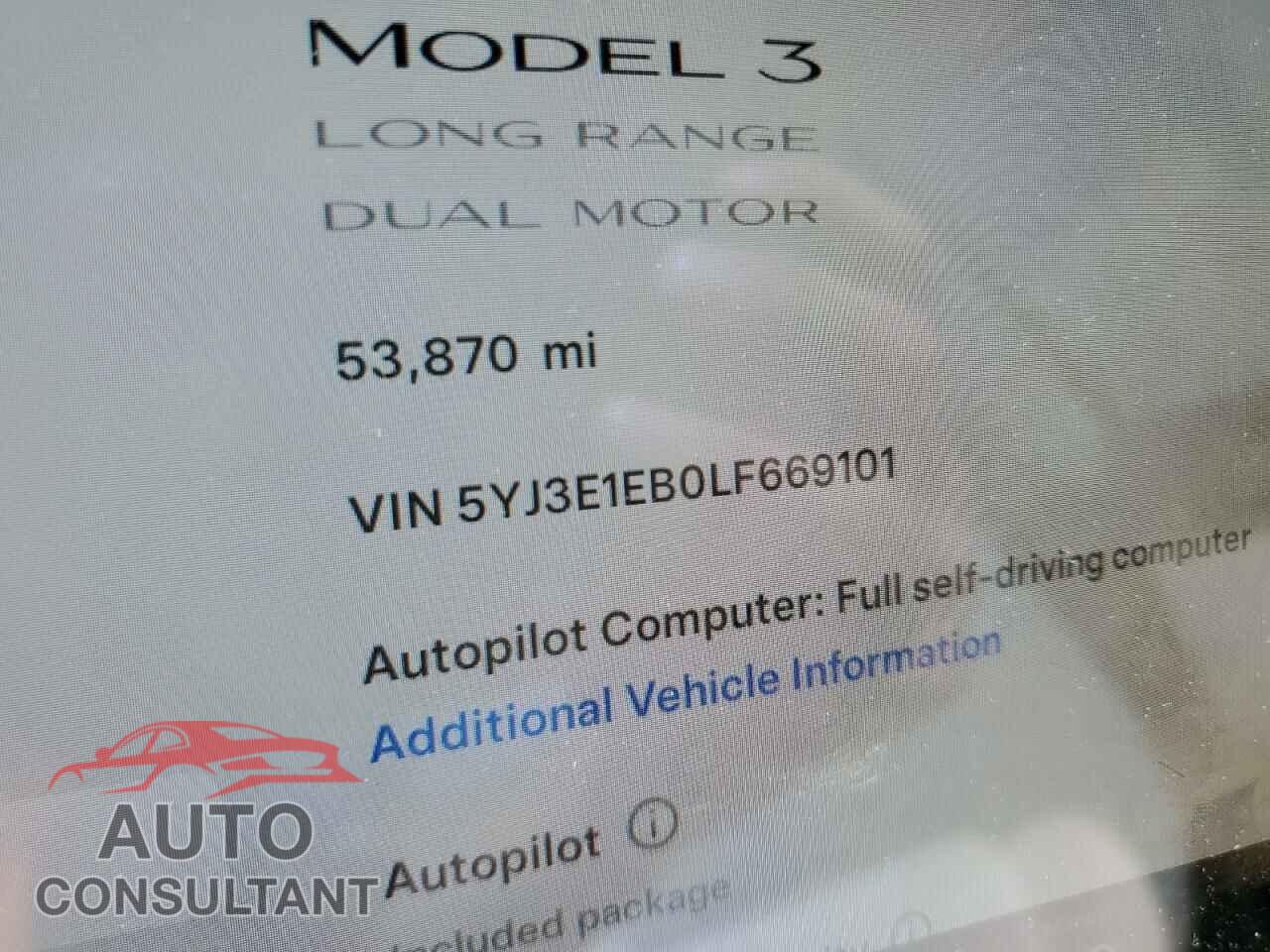 TESLA MODEL 3 2020 - 5YJ3E1EB0LF669101