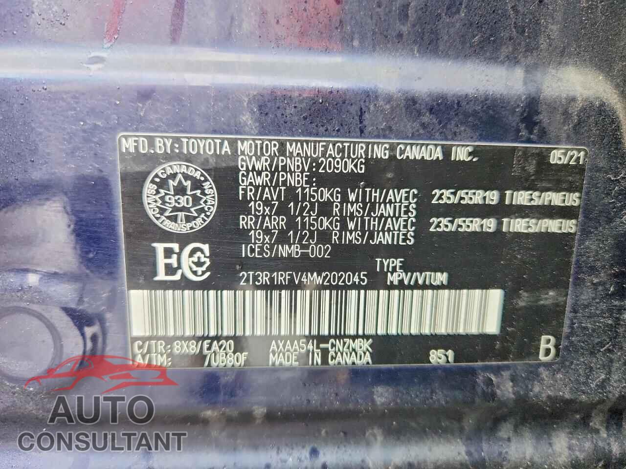 TOYOTA RAV4 2021 - 2T3R1RFV4MW202045