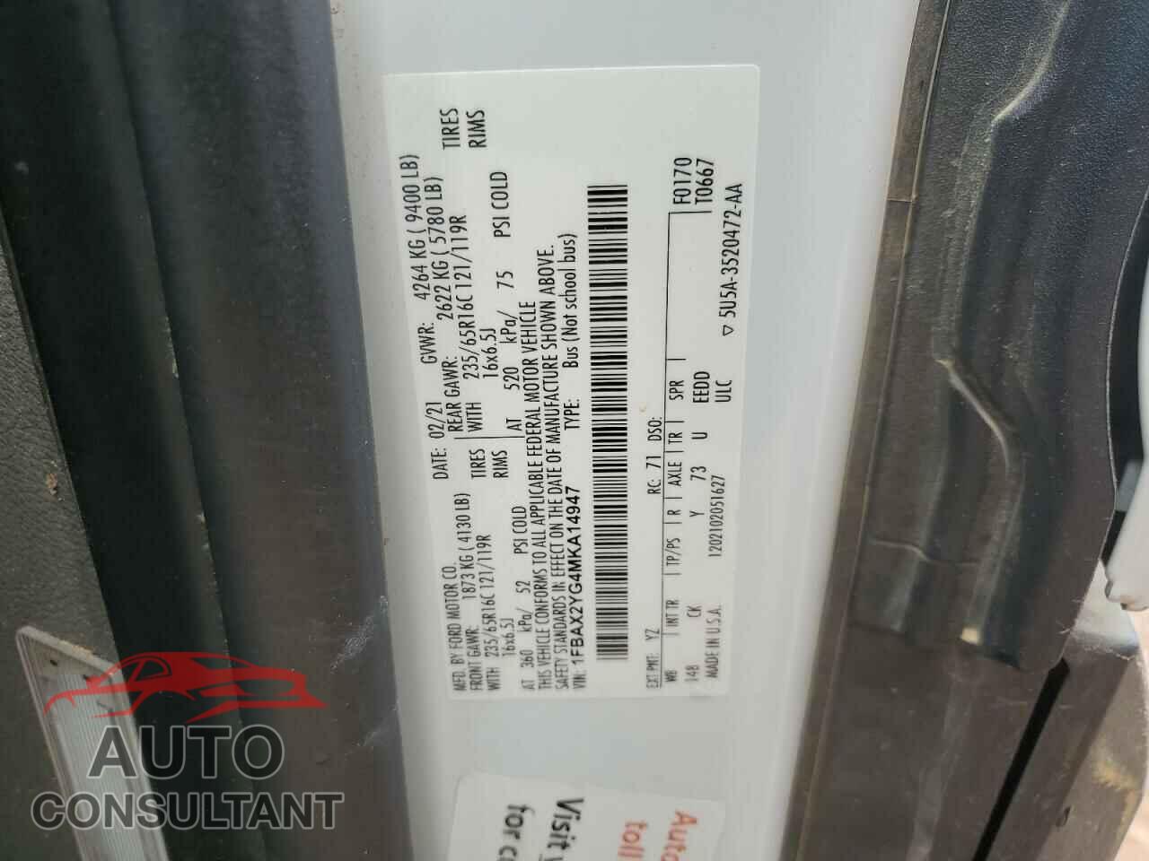 FORD TRANSIT 2021 - 1FBAX2YG4MKA14947