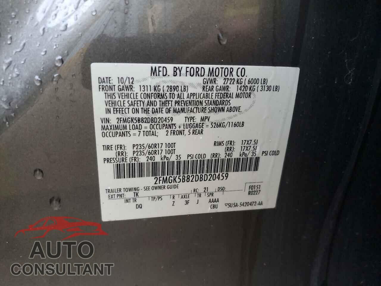 FORD FLEX 2013 - 2FMGK5B82DBD20459