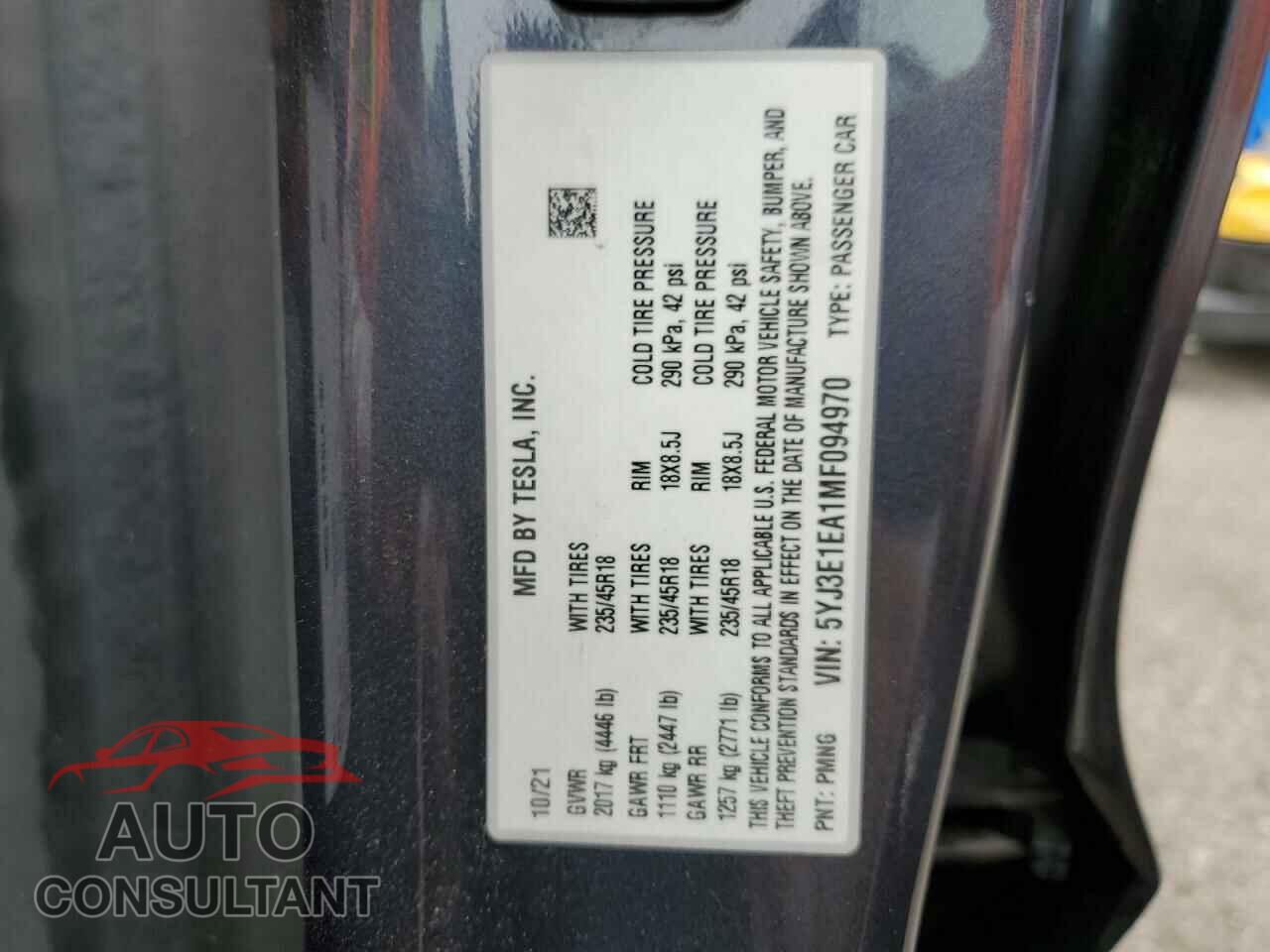 TESLA MODEL 3 2021 - 5YJ3E1EA1MF094970
