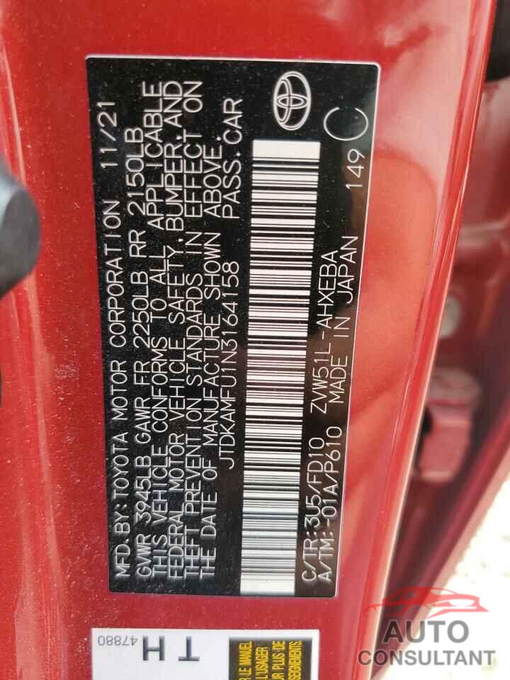 TOYOTA PRIUS NIGH 2022 - JTDKAMFU1N3164158