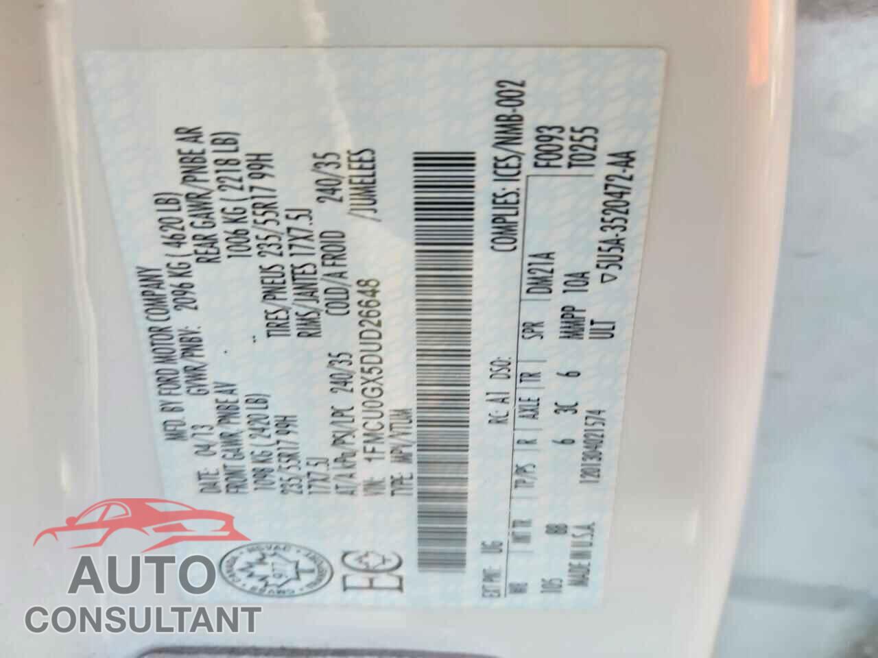 FORD ESCAPE 2013 - 1FMCU0GX5DUD26648
