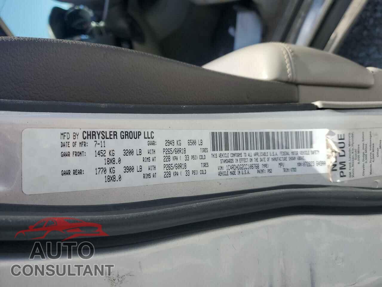 DODGE DURANGO 2012 - 1C4RDHDG2CC108768