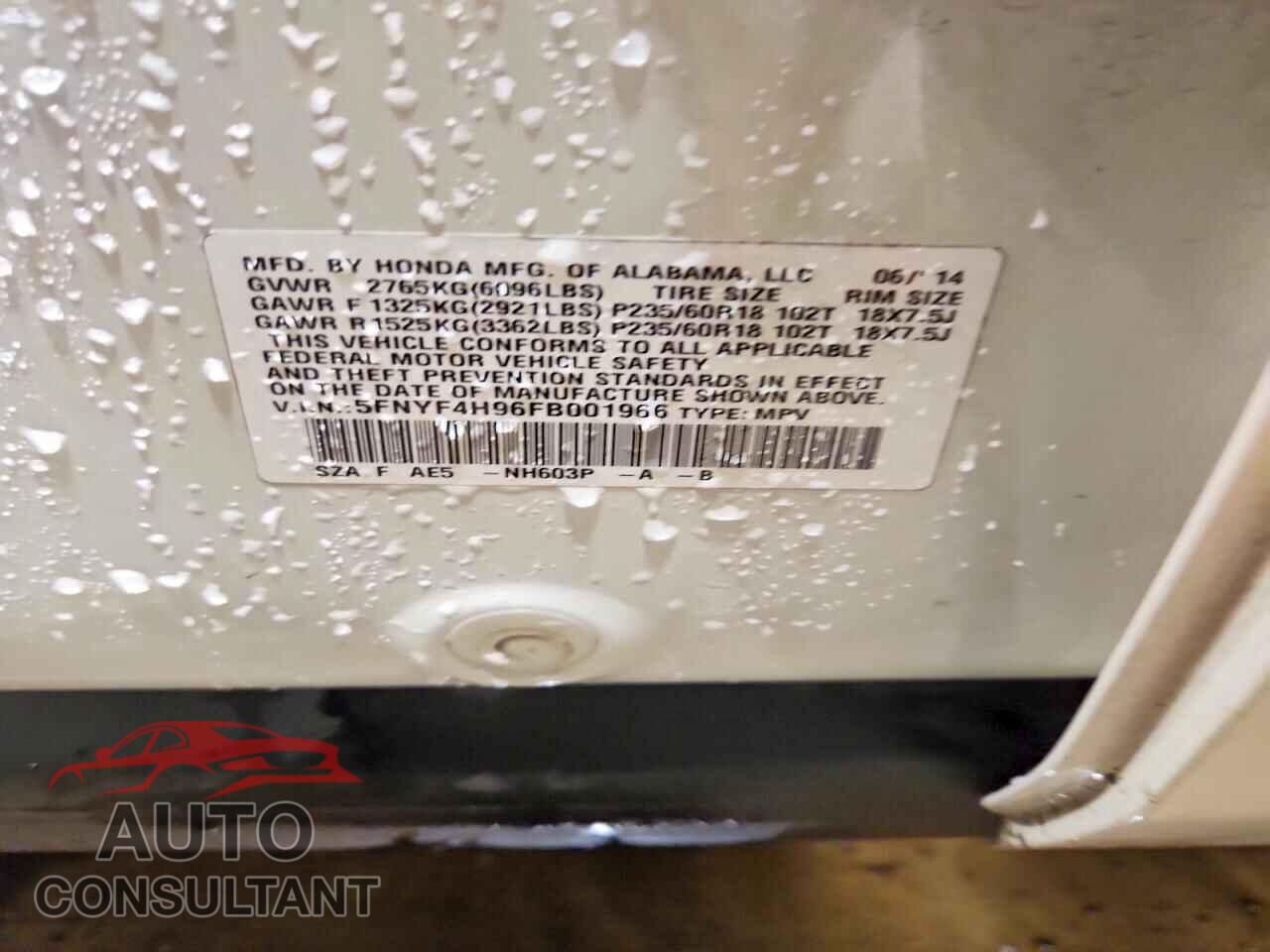 HONDA PILOT 2015 - 5FNYF4H96FB001966