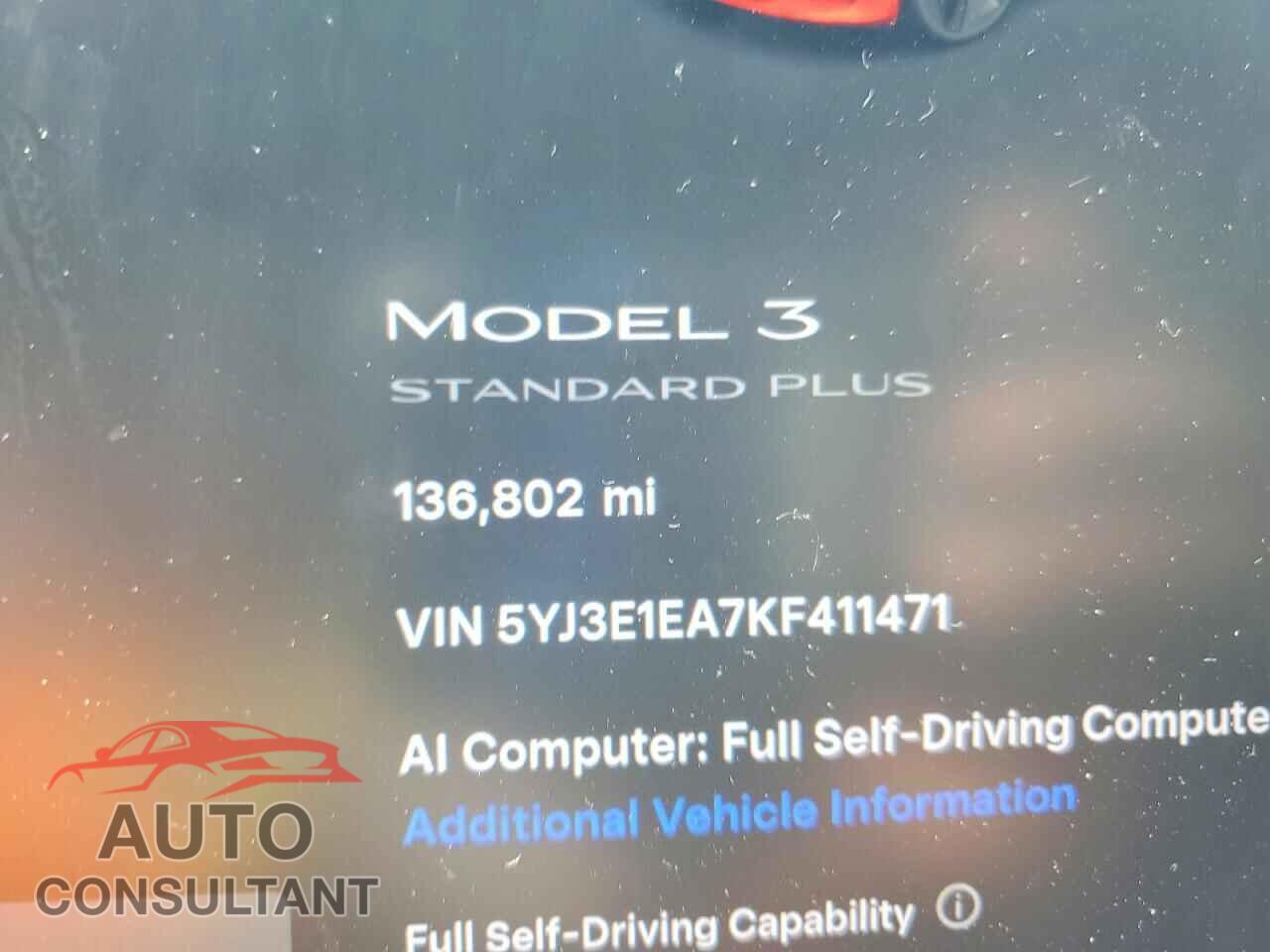 TESLA MODEL 3 2019 - 5YJ3E1EA7KF411471