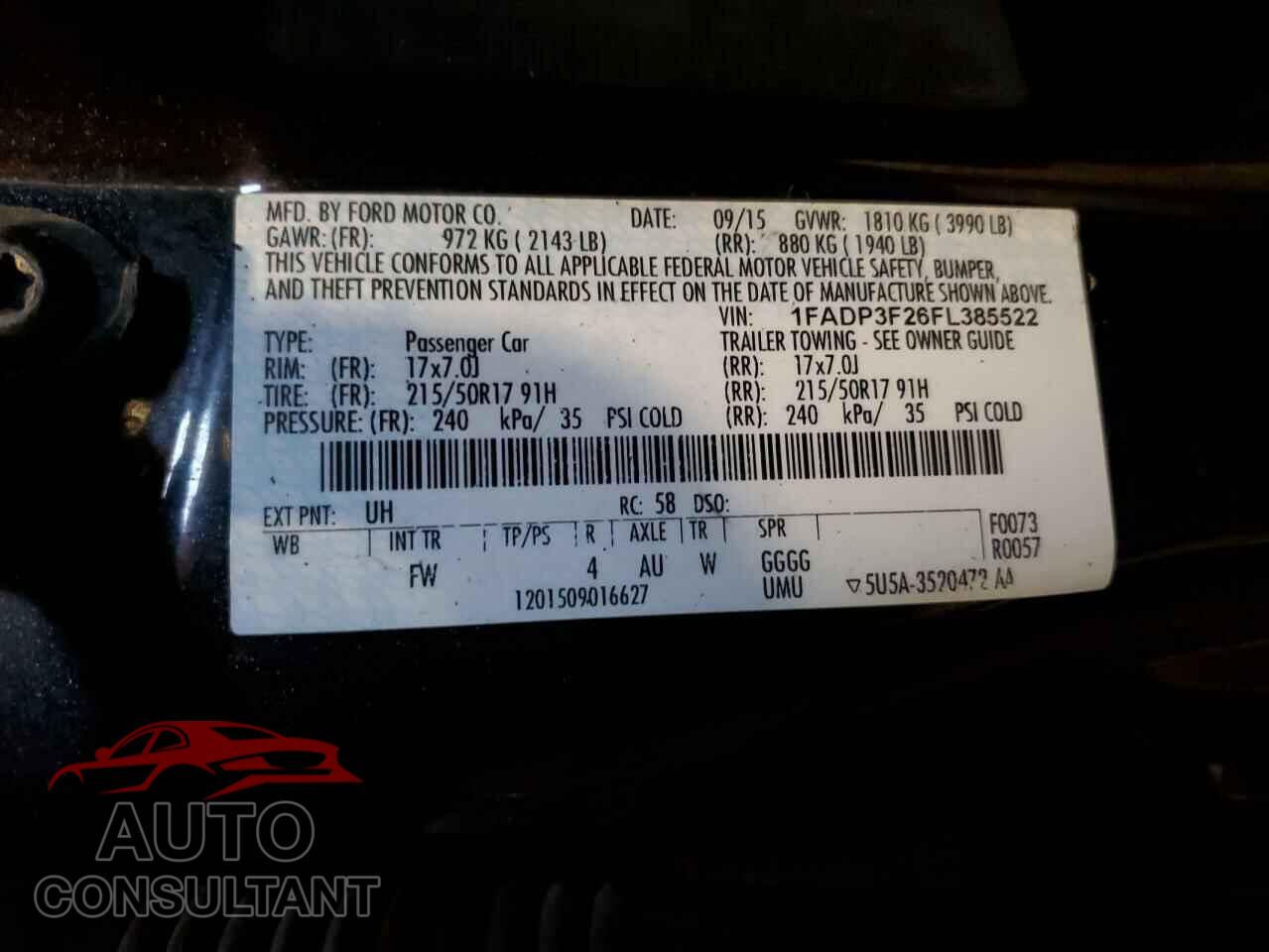 FORD FOCUS 2015 - 1FADP3F26FL385522