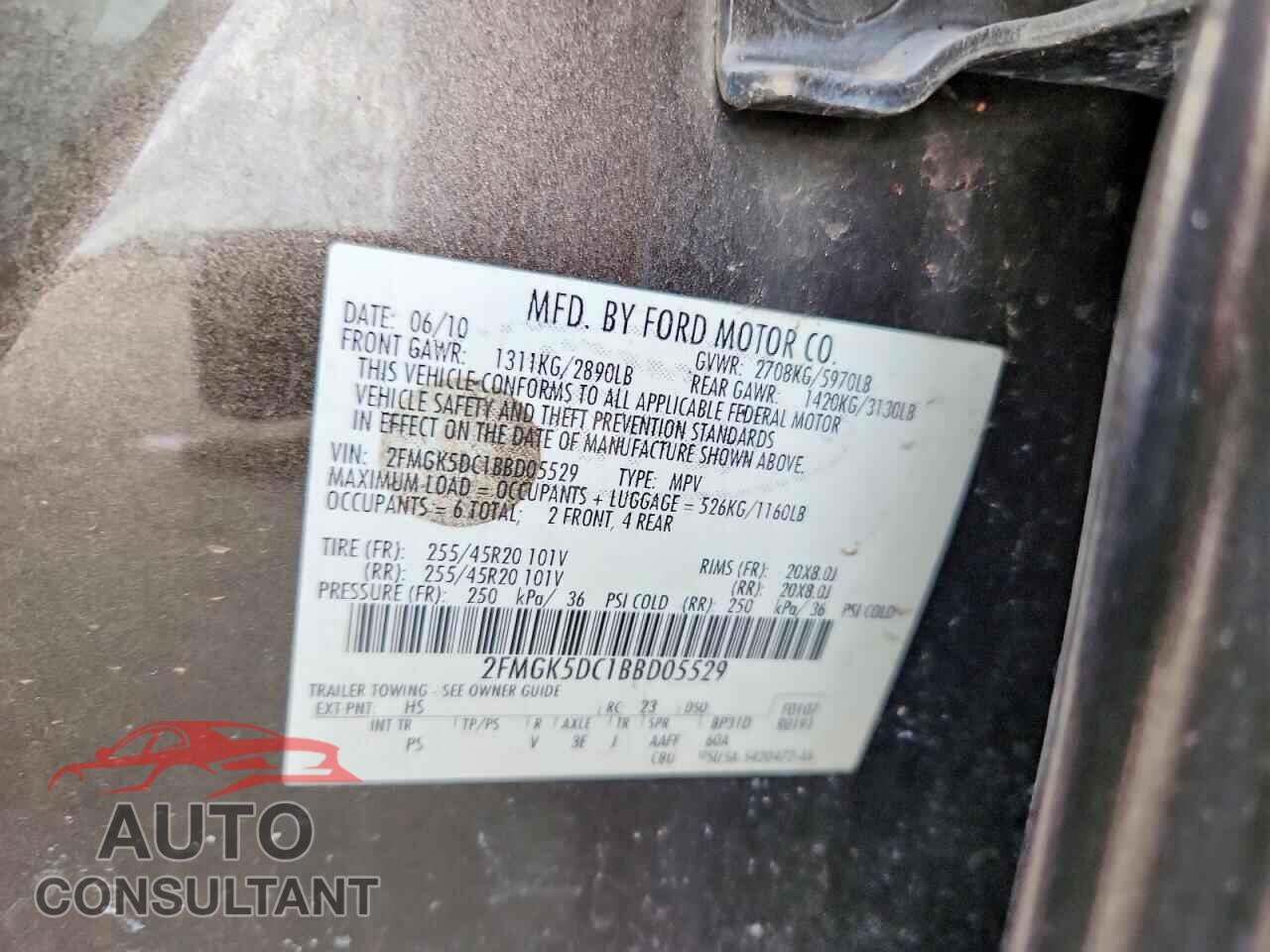 FORD FLEX 2011 - 2FMGK5DC1BBD05529