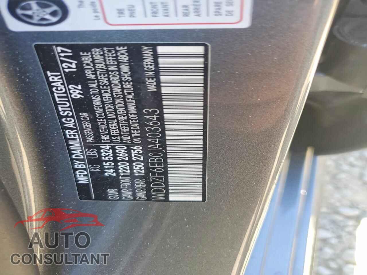 MERCEDES-BENZ E-CLASS 2018 - WDDZF6EB0JA403643