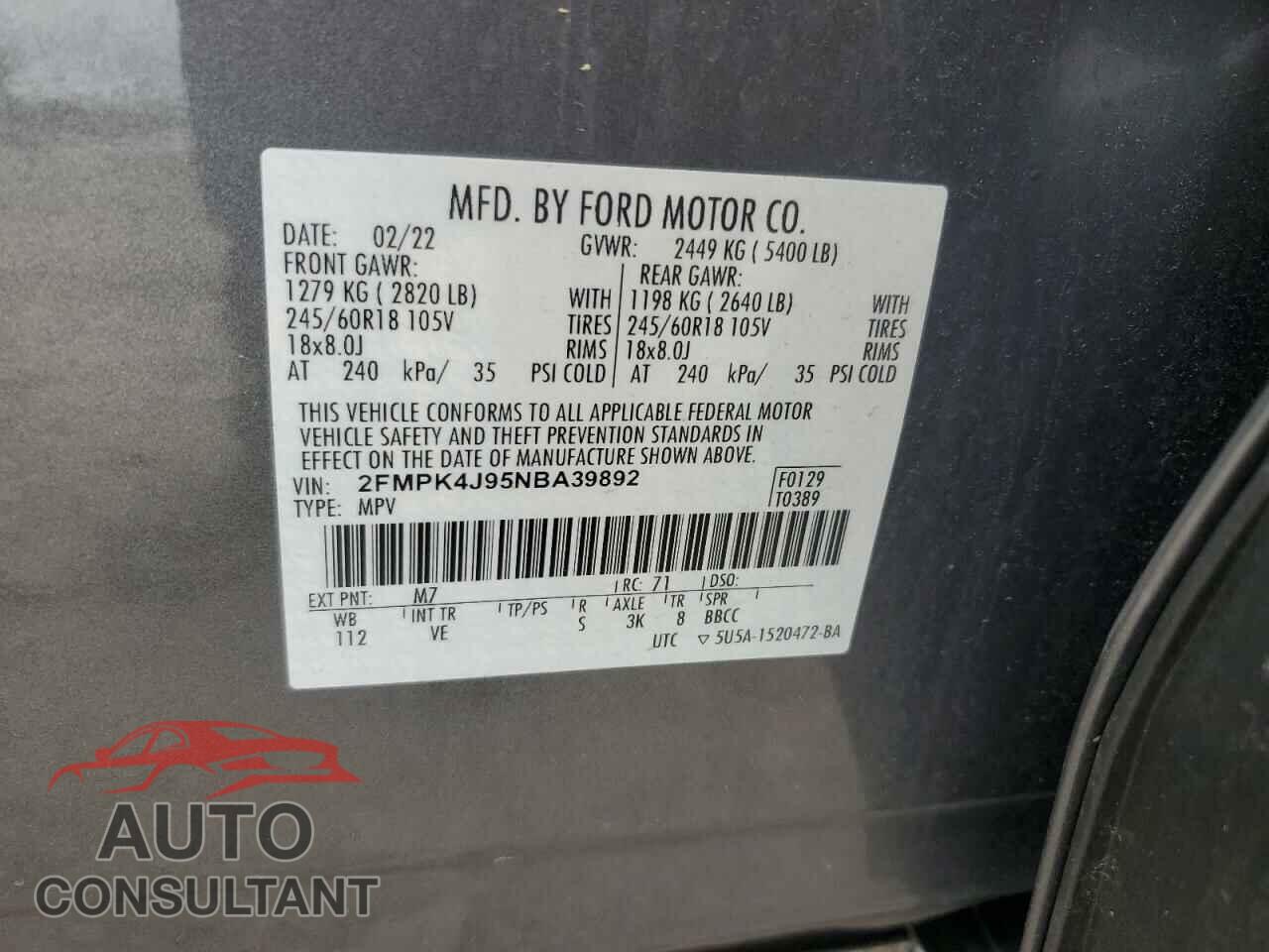 FORD EDGE 2022 - 2FMPK4J95NBA39892