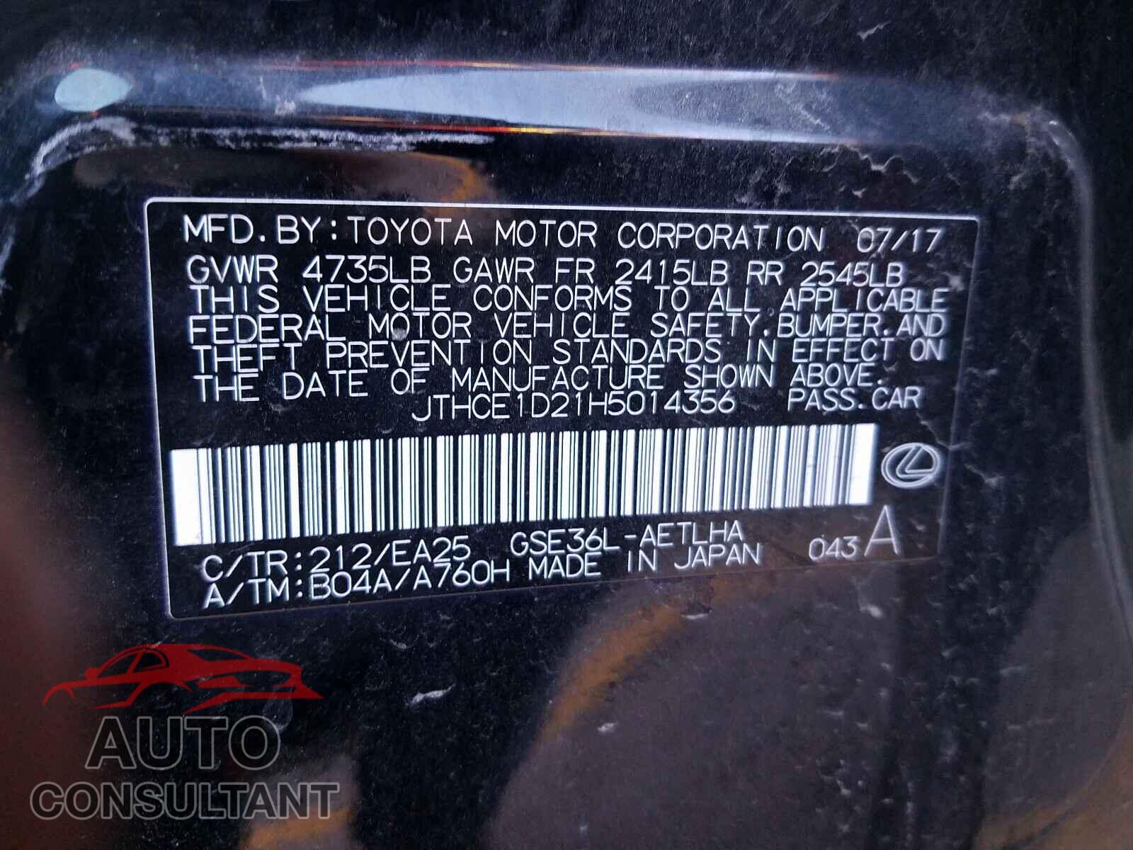 LEXUS IS 2017 - JTHCE1D21H5014356