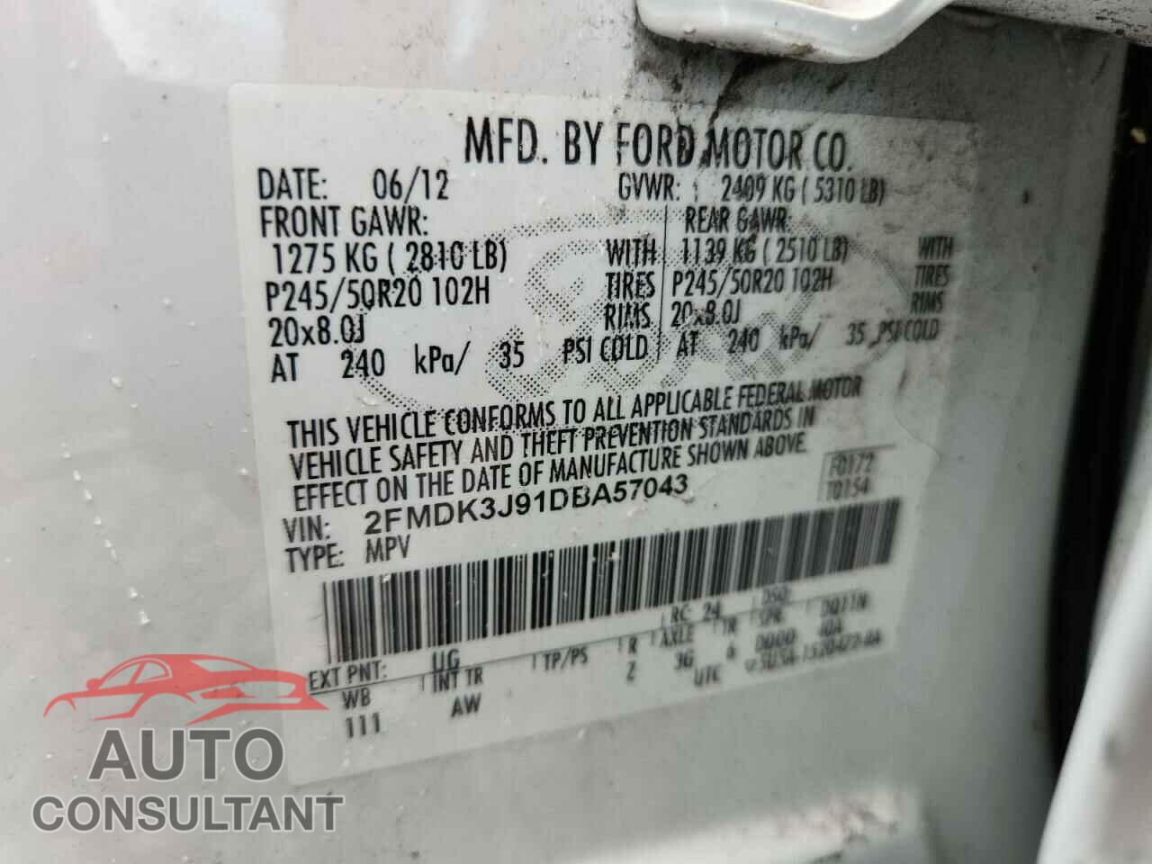 FORD EDGE 2013 - 2FMDK3J91DBA57043