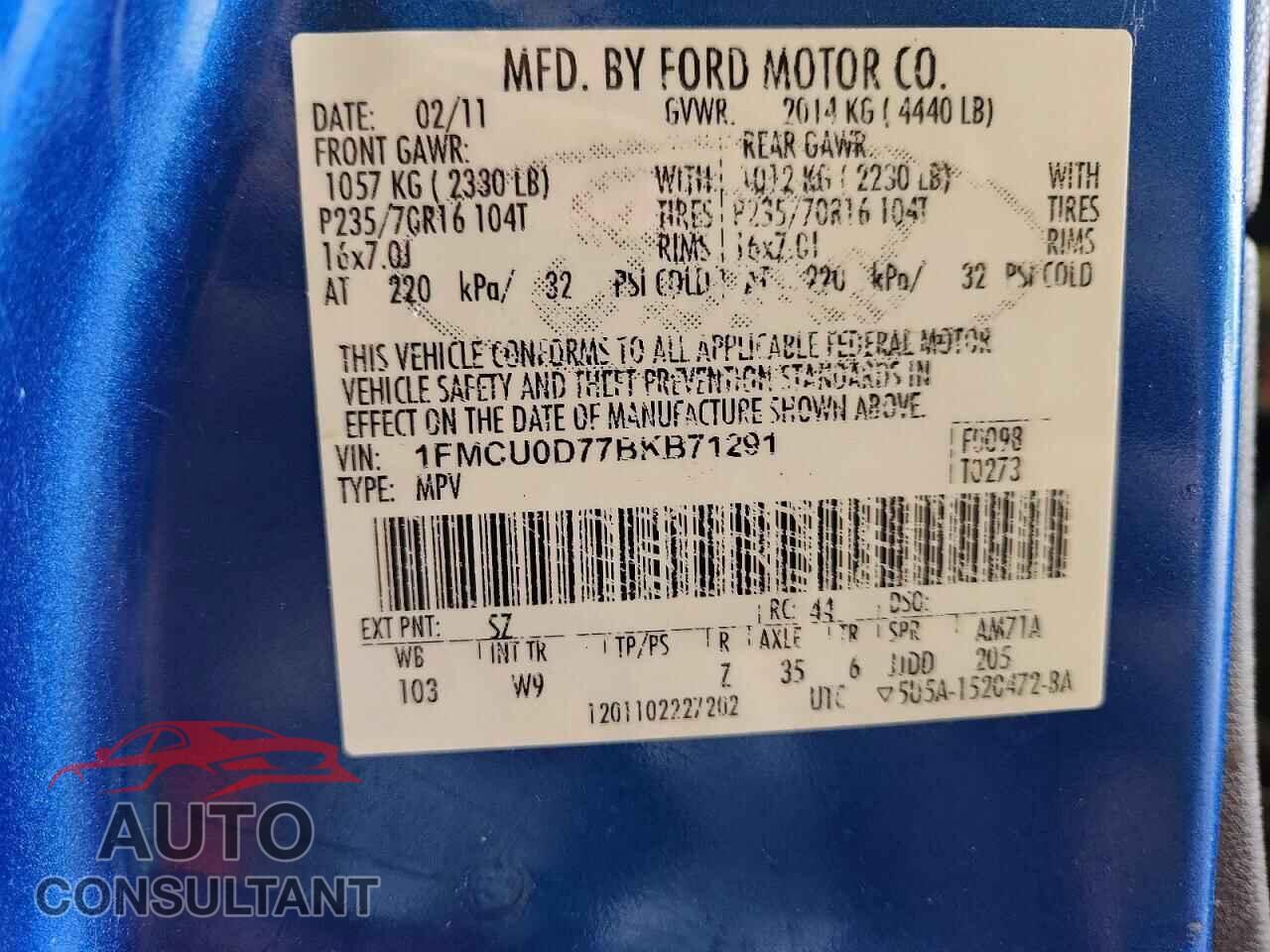 FORD ESCAPE 2011 - 1FMCU0D77BKB71291